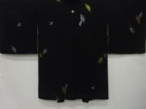 大正ロマン　漆　木の葉模様織出し　一ツ紋羽織